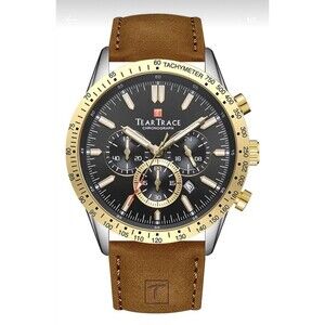 TEARTRACE Mens Gold Watch Analog Waterproof Chronograph Classical Leather Band